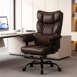 Big and Tall Office Chair with Footrest, High Back Executive Desk Chair with Adjustable Lift Armrest, 155°Recline，Lumbar Support Pillow, F