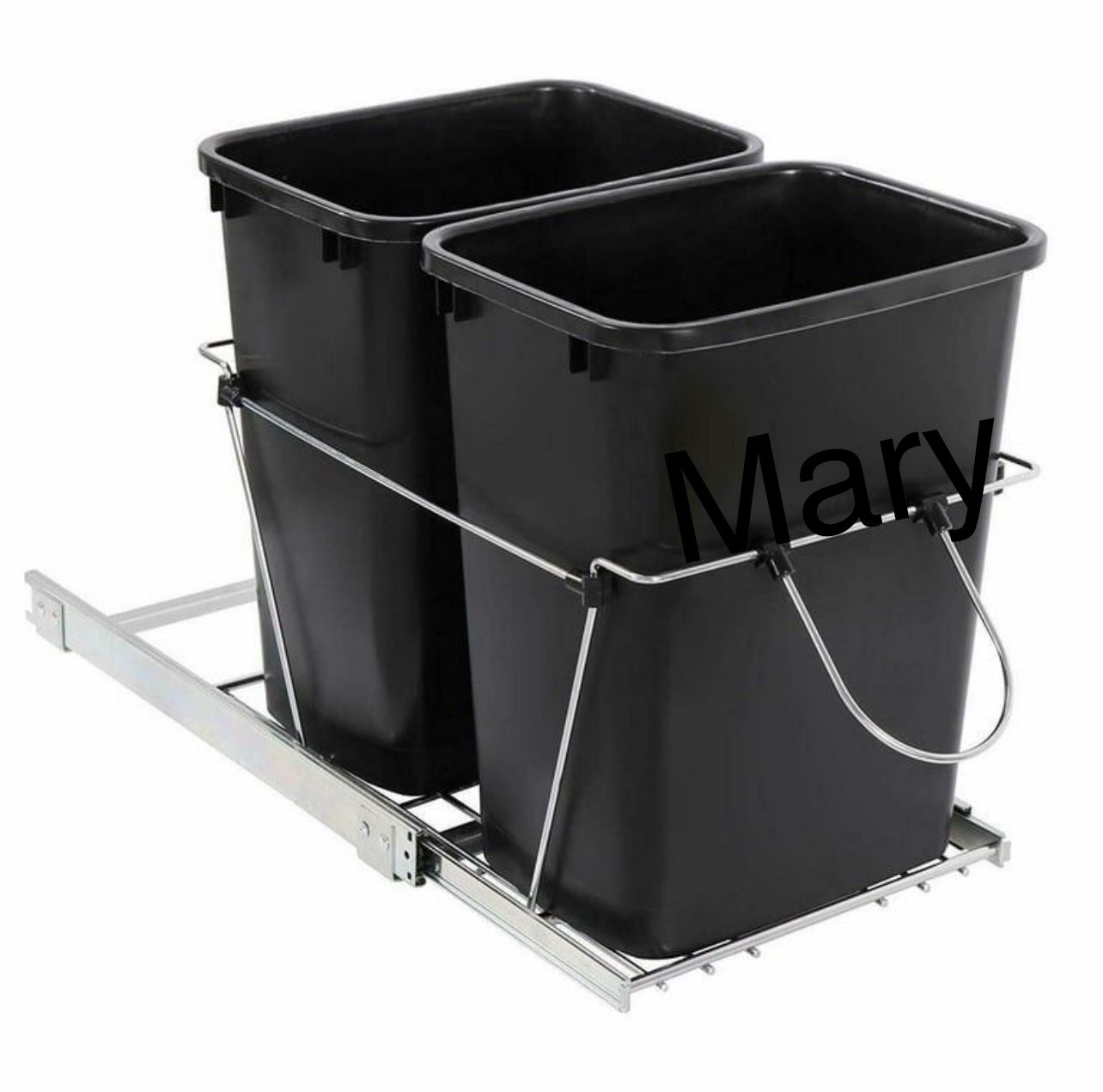 Shelf Double Pullout Trash Can for Kitchen Cabinets 35 Qt Garbage Recycling Bin on Full Extension Slides, Black 