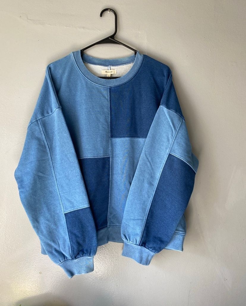 Madewell Indigo Dyed Patchwork Crewneck Sweatshirt