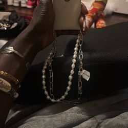 Pearl Silver Chain Heart Necklace 