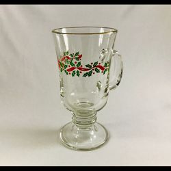 Vintage Libbey Gold Rimmed Footed Glass Christmas Holiday Mugs Irish Coffee Set of 5
