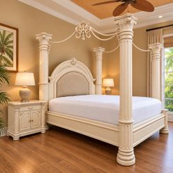 Ornate Queen  Four-Poster Canopy Bed