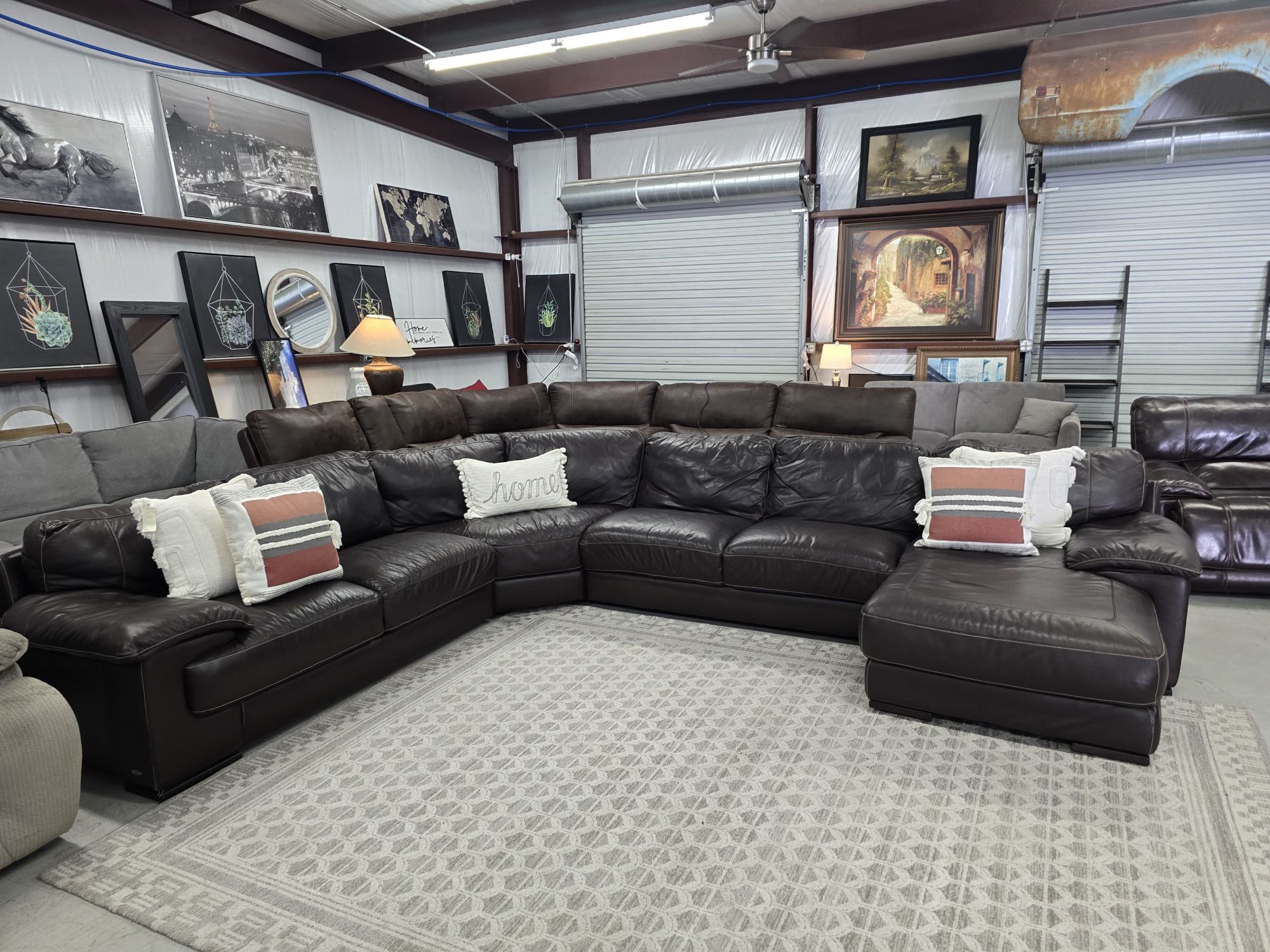 Large Cindy Crawford brown leather sectional couch π CAN DELIVER TODAY π