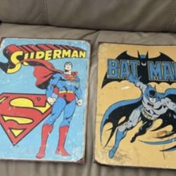 Two vintage tin Batman and Superman posters all for 35