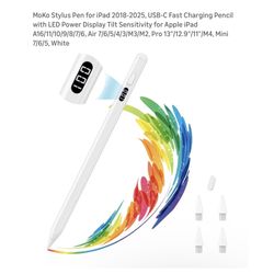 Brand new Stylus Pen for iPad 2018-2025, USB-C Fast Charging Pencil with LED Power Display Tilt Sensitivity for Apple iPad A16/11/10/9/8/7/6, Air 7/6/