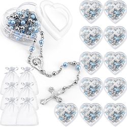 12 X Wholesale Bulk Faux Pear Rosaries for Baptism, Wedding, Rosary Favor blue Pearl Recuerdos para Primera Comunion Memorial Religious Favor with Box
