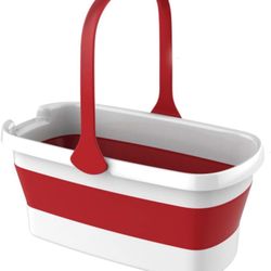 Collapsible Bucket 14L/3.7 Gallon-Mop Bucket with Handle,Storage Bucket for Picnic, Camping, RV,Fishing, Foldable Water Bucket for Washing (White+Red