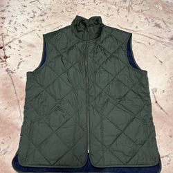 J. Crew Walker Vest Mens Medium Green Quilted Lined Pockets Outerwear Full Zip
