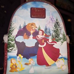 Brand New! Loungefly Disney Beauty and the Beast Winter Ice Skating Mini Backpack