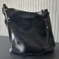 Large Black Perforated Tote Shoulder Bag