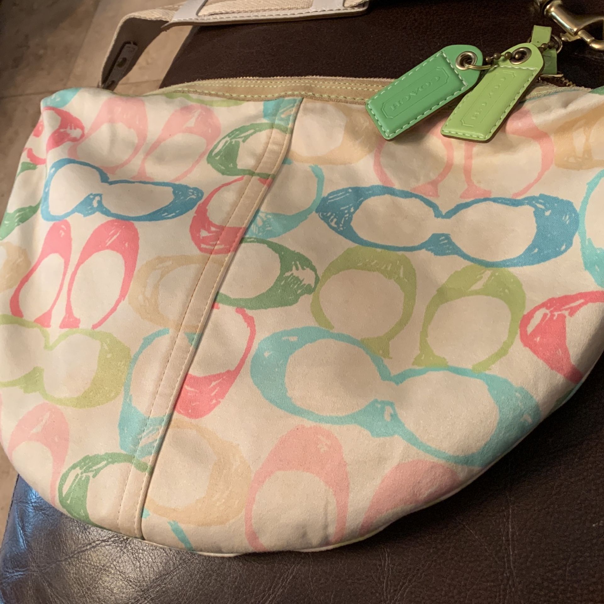 Coach Colorful White Coated Canvas Shoulder Bag-sells For $70-$200 Used- Hobo Bag -