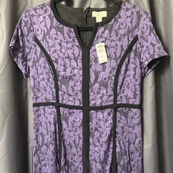 Brand New Loft Purple and Black Stretch Lace Cap Sleeve Dress - Size 10P - $15