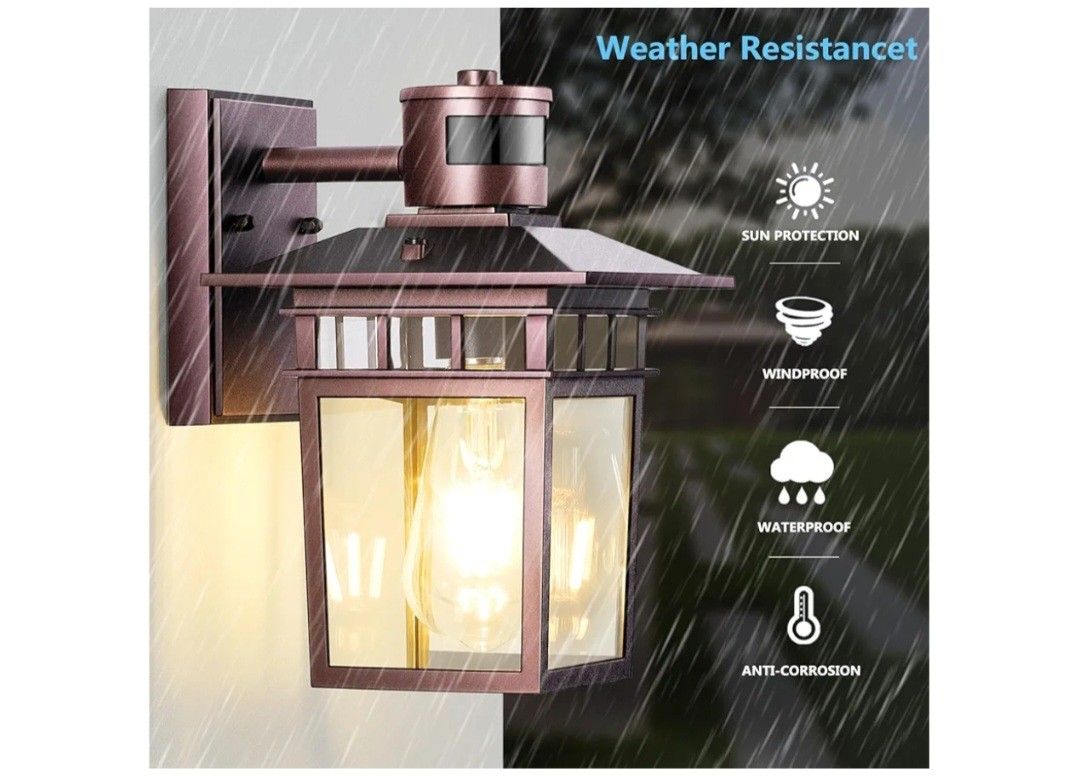 Hifeelen Outdoor Wall-Mounted Motion Sensor Light with Dusk to Dawn Function, Waterproof Anti-Rust Aluminum Exterior Bronze Porch Lighting Fixture for