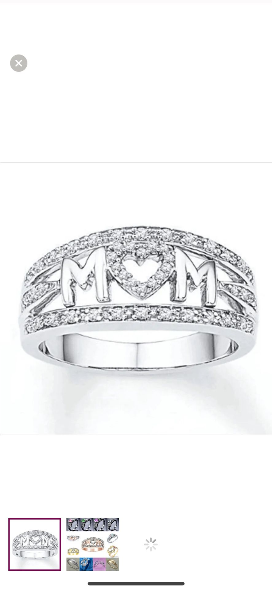 Silver Diamond MOM Heart Mothers Day Ring