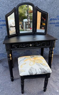 Black Vanity & Makeup Table with Stool