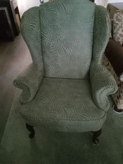 High back chair green palm pattern