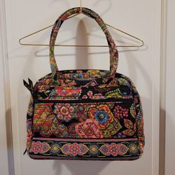 Vera Bradley Symphony In HueMetropolitan Navy Blue and Floral 2 Handle Tote Handbag Purse