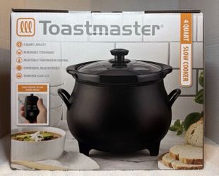 BRAND NEW Toastmaster 4 QT Black Cauldron Slow Cooker Removable Crock Glass Lid