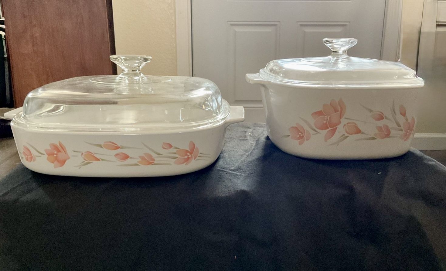 ~Corning Ware/ Corelle Peach Floral Liter Casserole Dish W