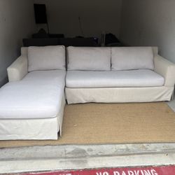 Beige Slipcover Chaise Sectional Sofa 