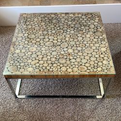 Wood And Chrome Square Coffee Table With Custom Glass Top