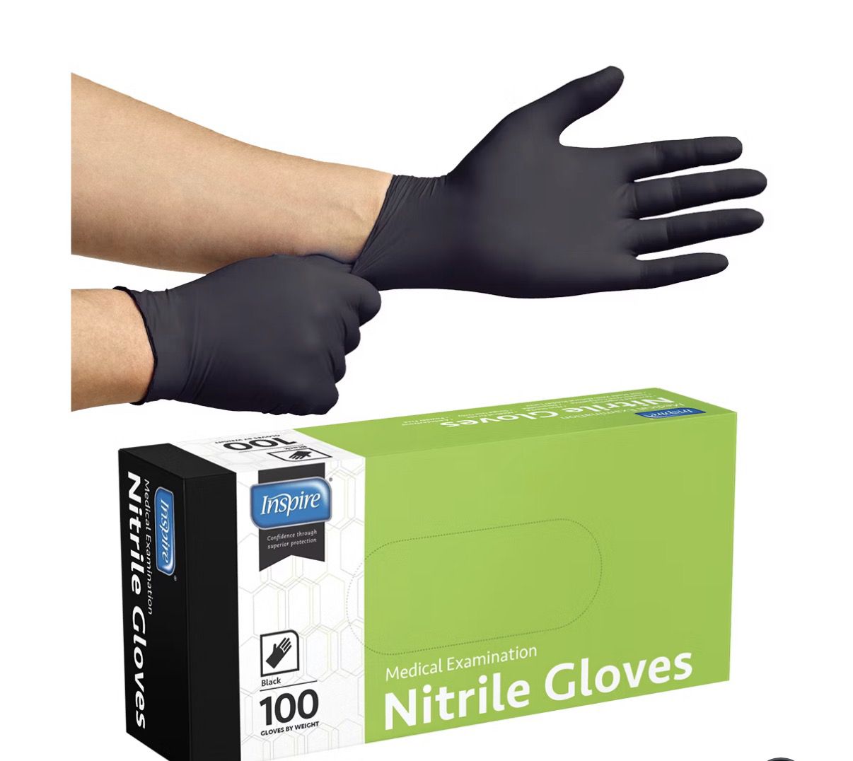 Inspire Black Nitrile Disposable Gloves β Medium (100 Count)
