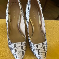 Coach Black & White Snakeskin Wedge Heel