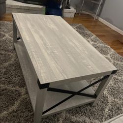 New Rustic Wood Coffee Table in White Oak Finish & Bronze