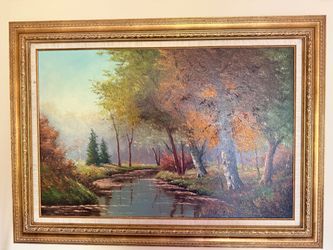 Large Hand-Painted Canvas Artwork – Ornate Gold Frame