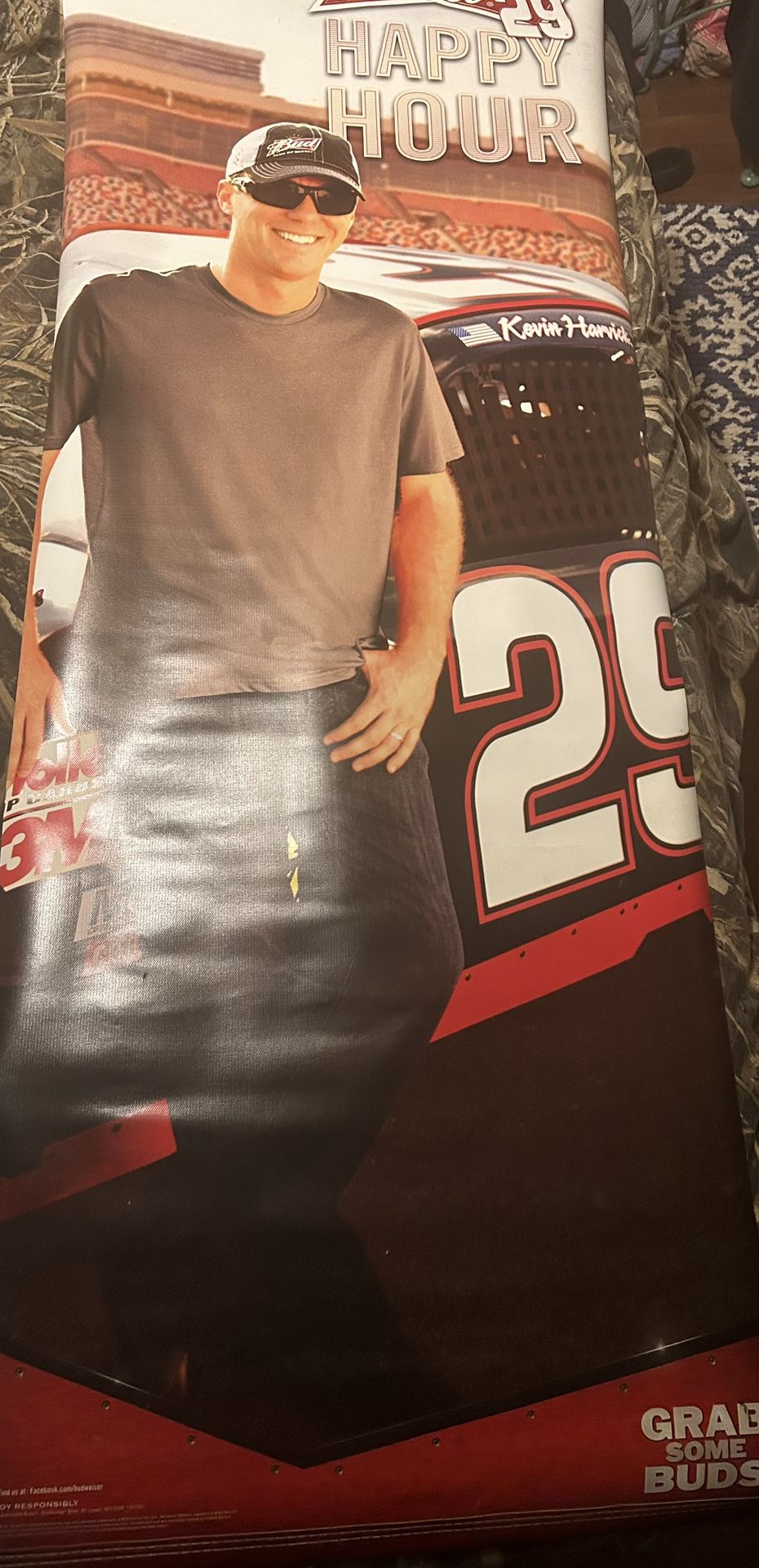 NASCAR Budweiser Kevin Harvick Plastic/Canvas Advertising Display 2 Sided