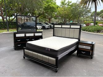 Modern 4-Piece Bedroom Set with Queen Bed, Dresser, Mirror, and Nightstand