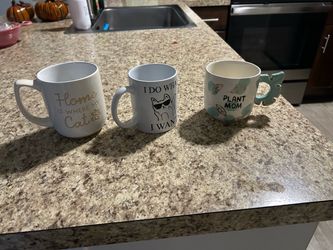 Cat and plant mugs