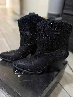 Black Rhinestone Cowboy Ankle Boots