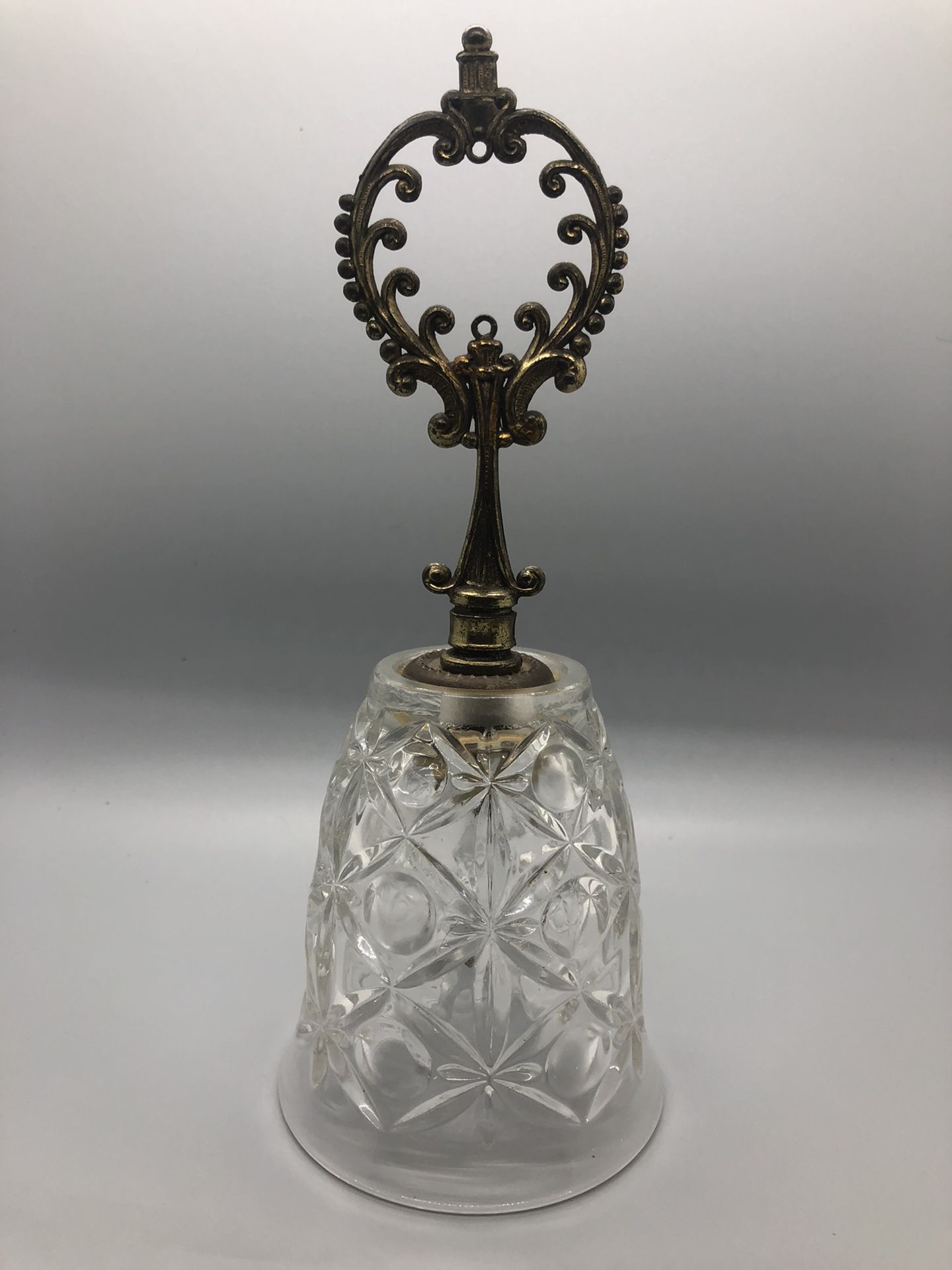 Vintage Lead Crystal Bell Brass Handle From Poland 8” Tall