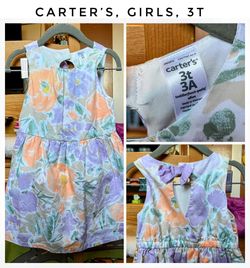 Carter’s Kid Floral Smocked Midi Dress, Blue, Purple, Size 3T