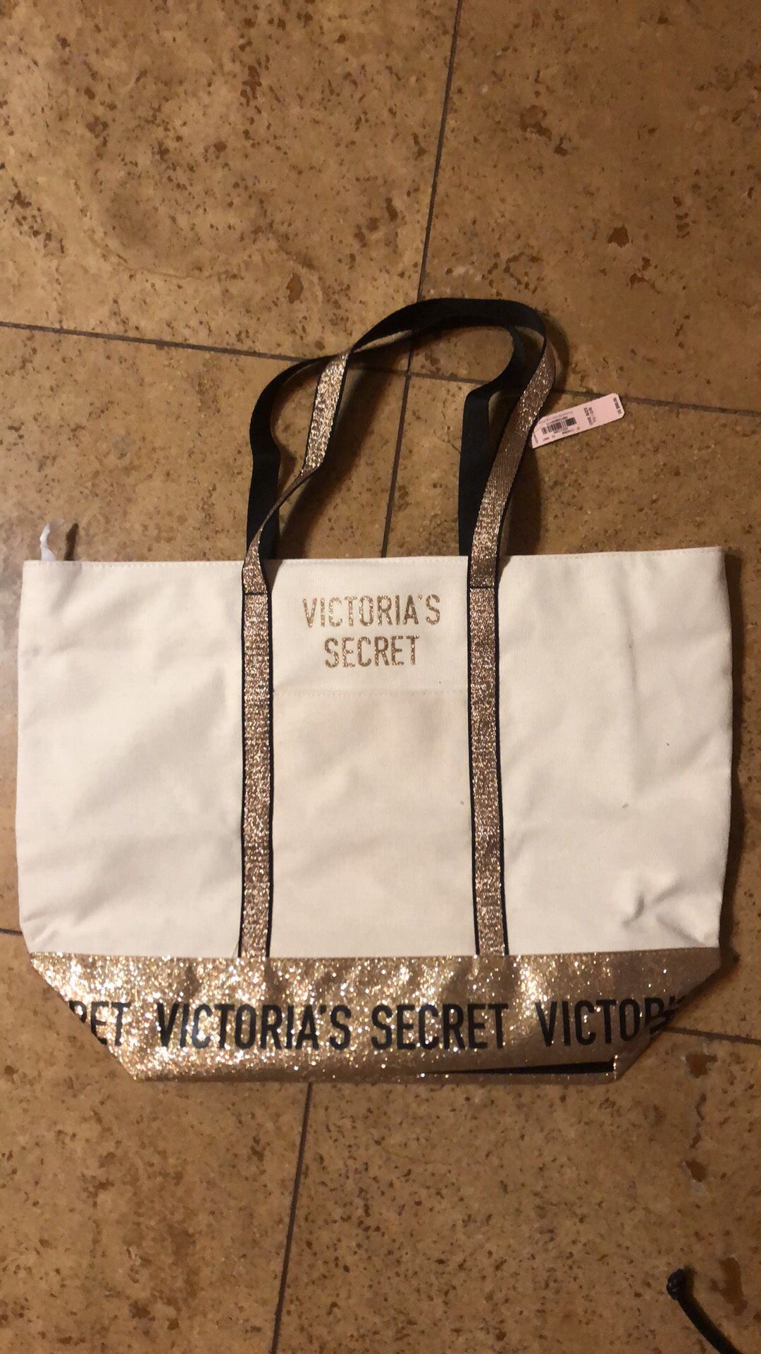 New Victoria Secret tote bag, canvas carry bag with glitter gold bag for  Sale in Eagle, ID - OfferUp