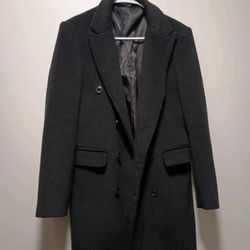 Chouyatou Men's Classic Notched Collar Double Breasted Wool Blend Pea Coat Small