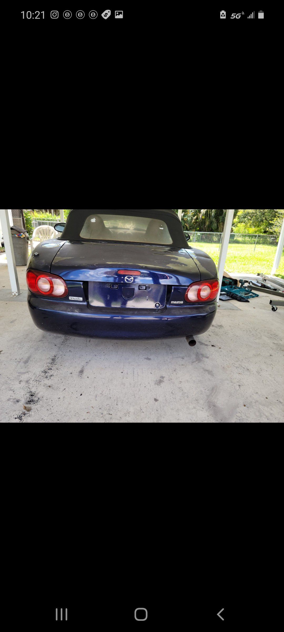 2003 Mazda miata soft top and part out. Tail lights. Trunk lid. Rear bumper. Driver side door etc