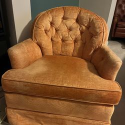 Mid-Century Style Orange Velvet Lounge Chair