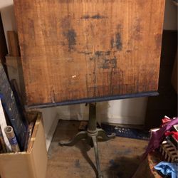 Antique Artist Tilting Industrial Drafting  Table With Cast Iron Weighted Base
