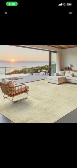 Joydeco 8x10 Area Rugs Classic for Living Room, Beige | Non Slip Machine Washable Low Pile for Bedroom Dining Room Home Office Pet & Child Friendly Be