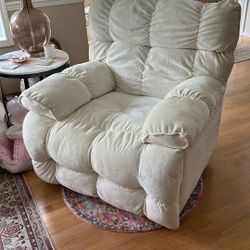 White Boucle Swivel Recliner