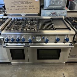 THERMADOR 48” STAINLESS STEEL RANGE WITH 4 BURNERS, GRILL AND GRIDDLE 