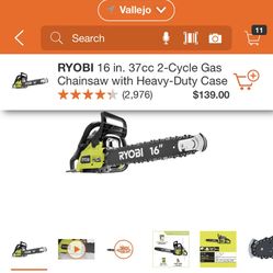 RYOBI 16 INCHES CHAINSAW GAS WITH HEAVY DUTY CASE BRAND NEW 
