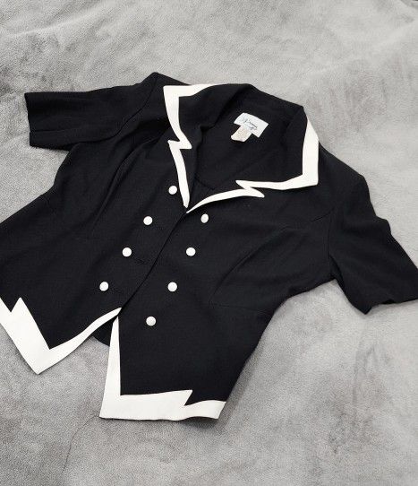 Vintage 80s DJ Summers Black Double Breasted Shoulder Pad Short Sleeve Blazer