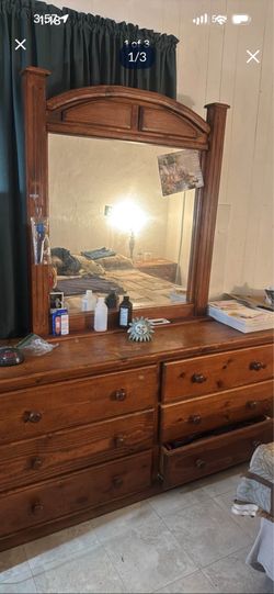 Solid wood dresser with mirror and night stands
