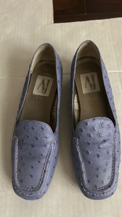 AJ Blue Ostrich Embossed Leather Loafers