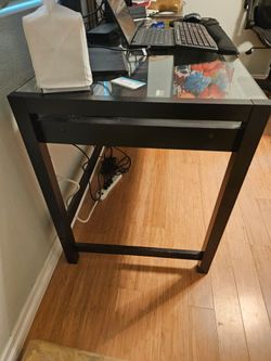 2 Glass Top Office Desks and 2 chairs