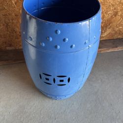 Blue Metal Barrel-needs another coat of paint 