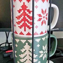 Christmas Mugs With Metal Holder 